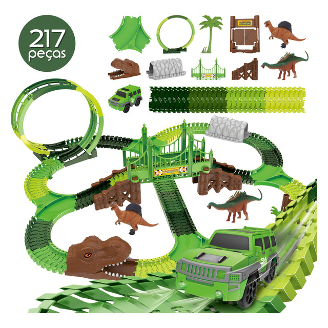 Pista Carrinho Dinossauro Looping Radical Luz Som 217 Peças