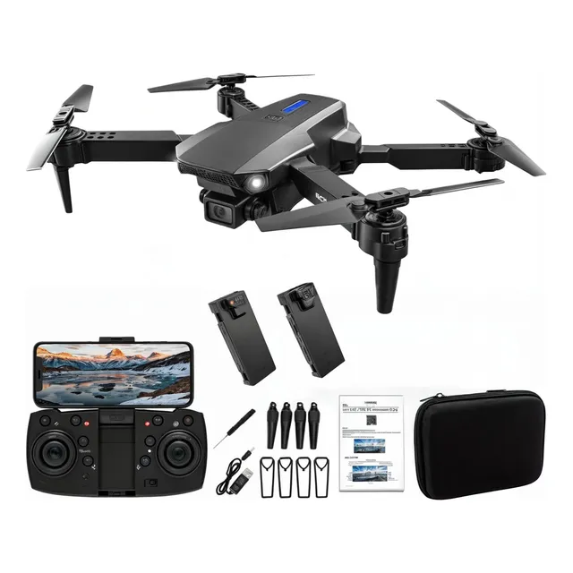 Mini dron e88 Drone profesional E88 con control E88 2024 con cámara 4K, dron negro de 2,4 GHz, 2 baterías