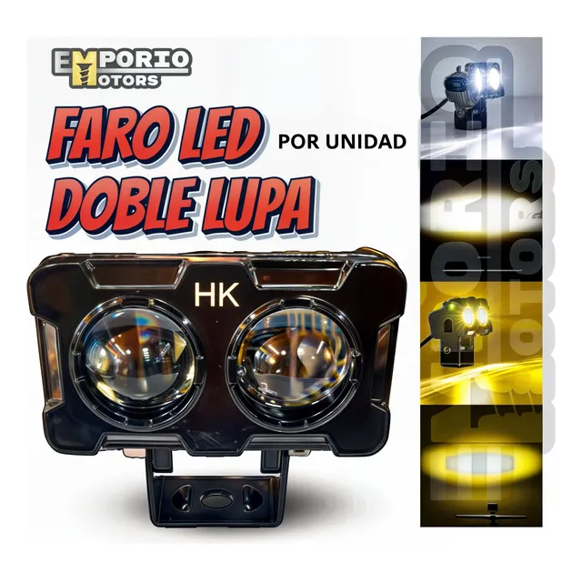 Faro Led Doble Lupa Rectangular Blanco/ambar Para Moto Carro