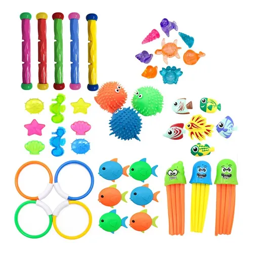 Juego De Buceo 14 Piezas Para Piscina | Anillos, Bastones Y Tiburones, Regalo De Verano Para Niños +6 Años