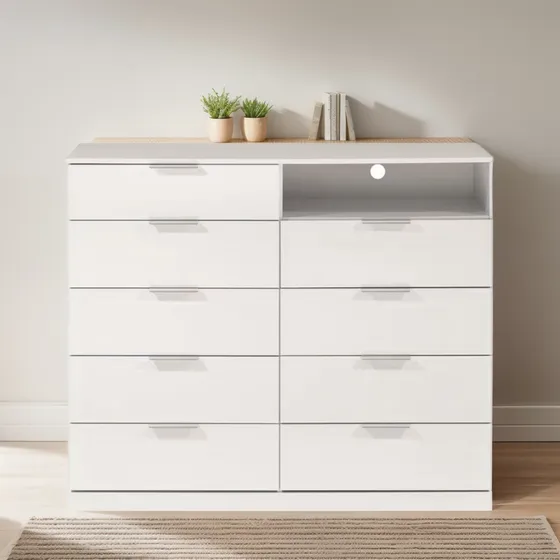 Cômoda Bartira Versatti Com 9 Gavetas E Nicho Cor Branco