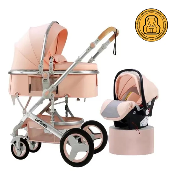 Coche Cuna Con Silla Nido Muchos Accesorios Lubabycas Rosado Color Rosa