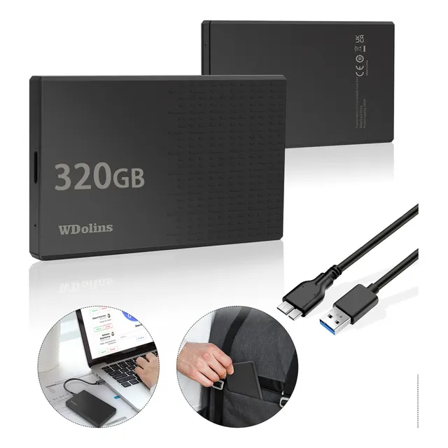 Disco Duro Externo Hdd 320gb Usb 3.0 Wdolins Portátil Hdd Para Ordenadores De Sobremesa,Pc Todo En Uno, Portátiles,proyectores,xbox,ps3,ps4,negro