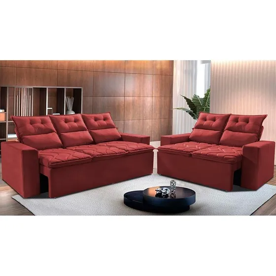 Conjunto 3 E 2 L Retrátil 2,00x1,50m Cama Inbox Smal. Suede Cor Vermelho