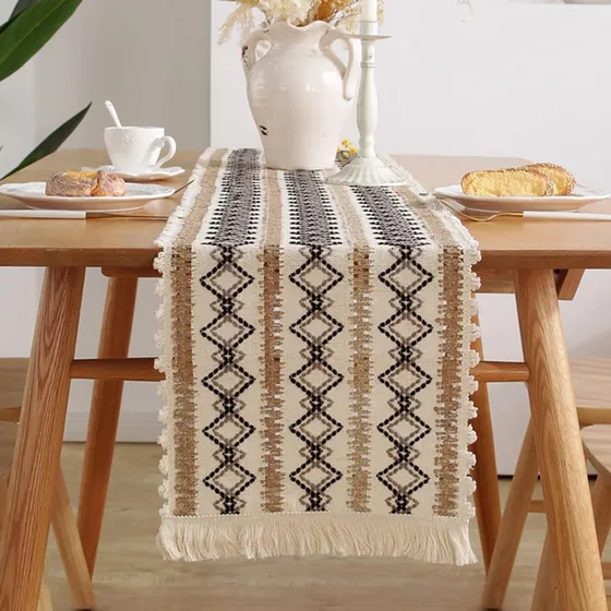 Camino Mesa Bohemio Rustico Lino 72  Largo Trenzado Raya