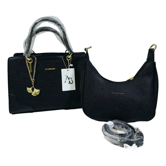 Cartera Mediana A5 Athena 2 Piezas Negro Lisa