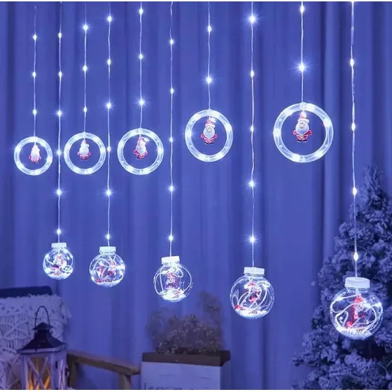 Luces Luz De Navidad Bola Y Aro Cortina Cascada Led Navideña