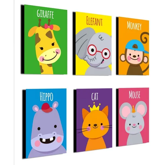 Set  De 6  Cuadros  Infantiles Con Nombres  Giraffe  Elefant