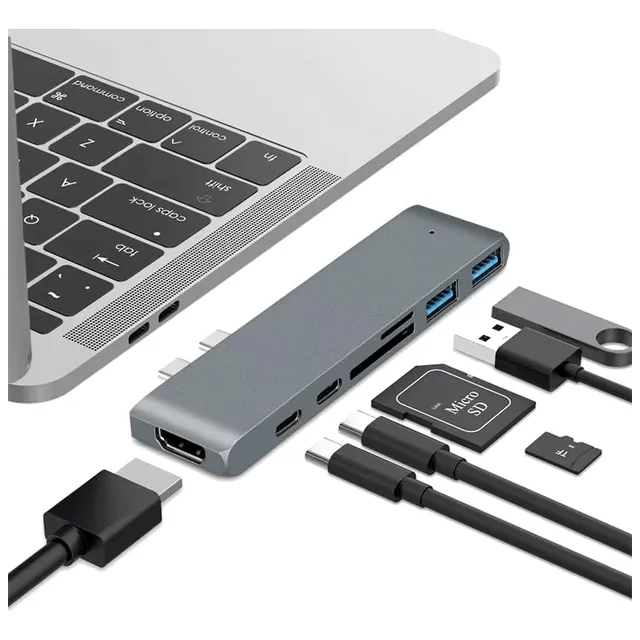 Mini Adaptador Usb-c Hub 7 En 2 Thunderbolt 3 Hdmi Para Macb
