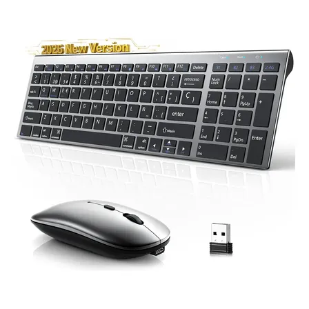 Kit Teclado Y Mouse Suzwip Inalámbrico 2.4g Recargable Usb Bluetooth,teclado Y Mouse Delgados Recargable Multidispositivo De Tamaño Completo Compatible Para Computadora/laptop, Windows,macbook,tableta