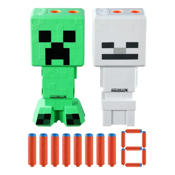 Nerf X Minecraft, Skeleton And Creeper Blaster +8 Dardos Verde Y Blanco