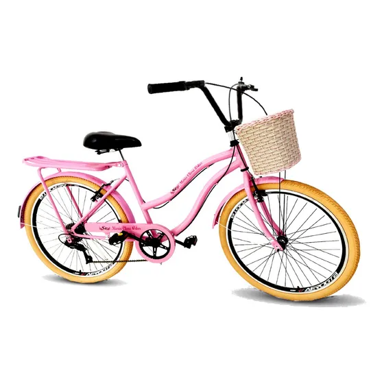 Bicicleta Feminina Aro 26 Retrô 6 Marchas Vime Bagageir Rosa Cor Rosa Com Bagageiro Reforçado Tamanho Do Quadro 17