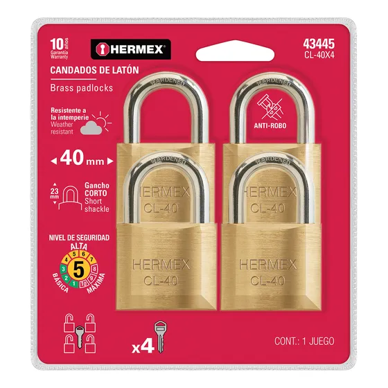 Candados Hermanados 4 Unidades De Bronce 40mm Hermex