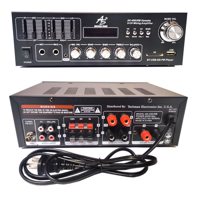 Amplificador Reproductor De Sonido Usb Sd Fm Bluetooth