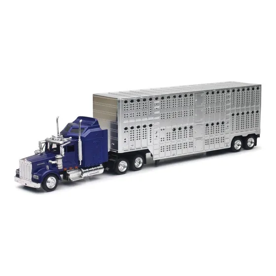 Kenworth W900 Escala 1/43 Con Caja Ganadera Marca New Ray Color Azul