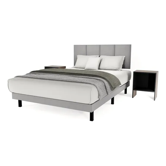 Recamara Napoles Individual Tapiz - Base + Cabecera + 2 Buro Color Gris