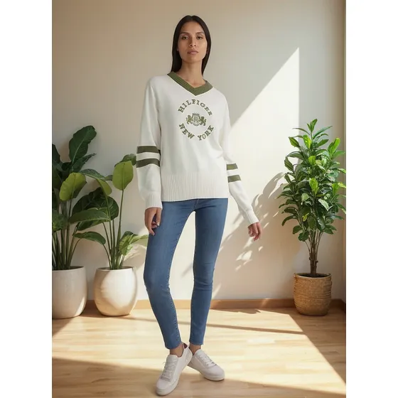 Saco Blanco Varsity En Cuello V Para Mujer Tommy Hilfiger