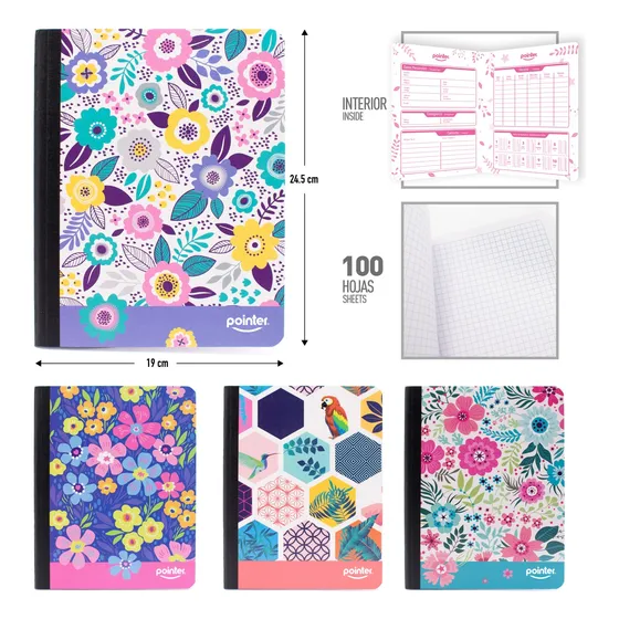 Cuaderno Cuadrito (flores) 100 Hojas Pointer Mayor Y Detal 
