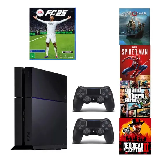 Playstation 4 Fat 2 Controles 1 Jogo - (usado) - (nota Fiscal E Garantia)