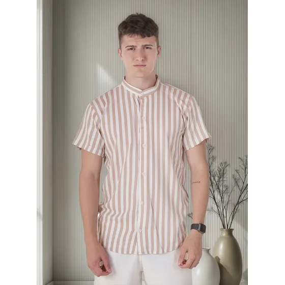 Camisa De Lino Hombre Lisa Camisa Manga Corta Hombre