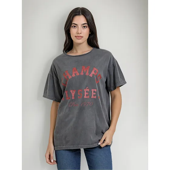 Remera Oversize Algodón Estampa Glitter Unisex Nylon Champs