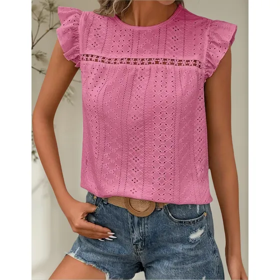 Blusa Remera Broderie Manga Corta Volados Varios Colores