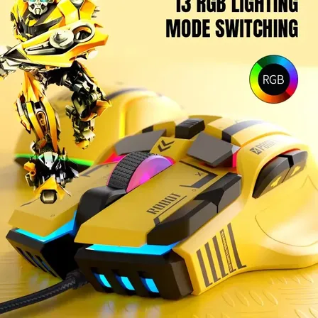 Mouse Gamer Mecánico Freewolf G6 12800 Dpi Amarillo