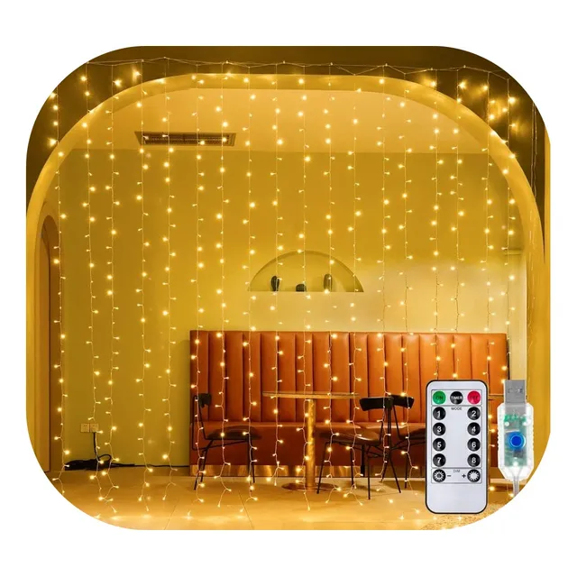 Cortina Guirnalda Led 300 Luces 12 Tiras 3x3 Metros Usb