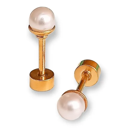 Aros Perla Seguridad Piercing Helix Chapadas En Oro 18k Niña 4mm
