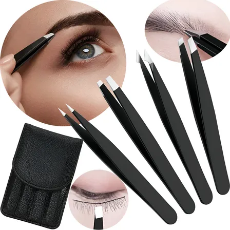 Set 4 Pinzas Cejas Antiestáticas De Acero Inoxidable De Lujo