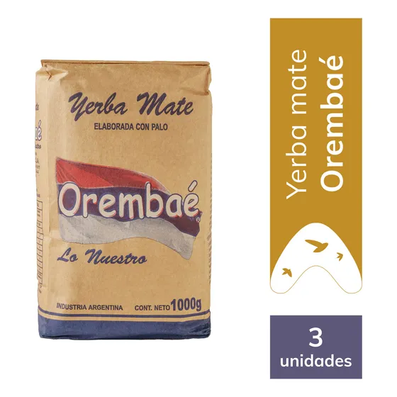Pack X 3 Yerba Mate Orembaé Lo Nuestro Elaborada con Palo 1kg