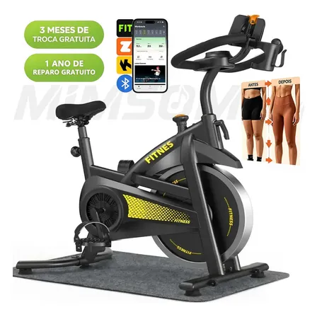 Bicicleta Spinning Mimsom SPL-1 Com Volante de 15kg, Bluetooth e Monitor LCD