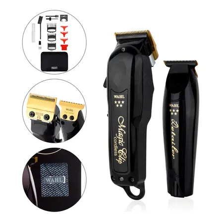 Maquinas Para Cortar Cabello Barber Combo Black Cordless Wahl Con Holograma De Autenticidad Trimmer Detailer Li + Clipper Magic Clip Para Barberías Y Estéticas Negro
