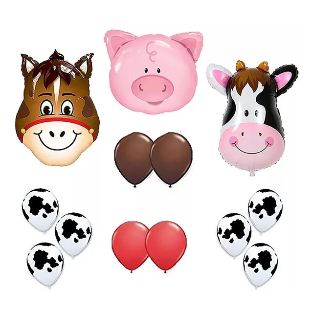 Pack De 39  Globos Animales De Granja Cabezas Gdes 65 Cm