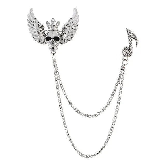 A, Broche Asas Caveira Com Corrente Borla, Alfinete /