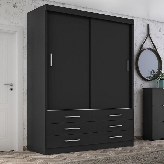 Guarda Roupa Solteiro Capri 2 Portas Correr 6 Gav Cor Onix Guarda Roupa Solteiro Capri 2 Portas Correr 6 Gav Cor Onix