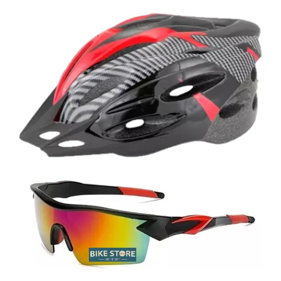 Kit Casco Bicicleta Mtb 18 Vent Regul + Gafas Ciclista Uv400