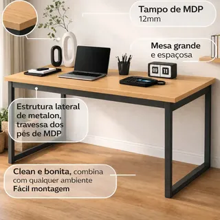 Ajl Mesa Para Setup Gamer 150cm Industrial Escritório Pés Aço Preto - Mel