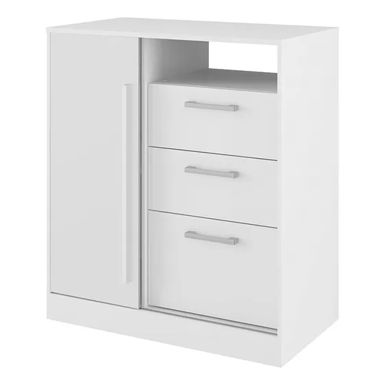 Comoda Cajonera 80 Cm En Mdp 3 Cajones 1 Puerta Blanco