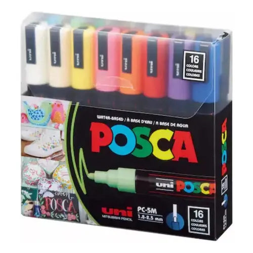 Uni Posca Pc-5m Punta Media De 16 Colores Originales Color M1 Elfleaf