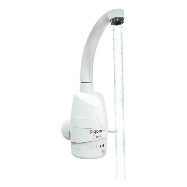 Torneira Elétrica Luna Zagonel 4t Parede 5500w Branco 220v Polido
