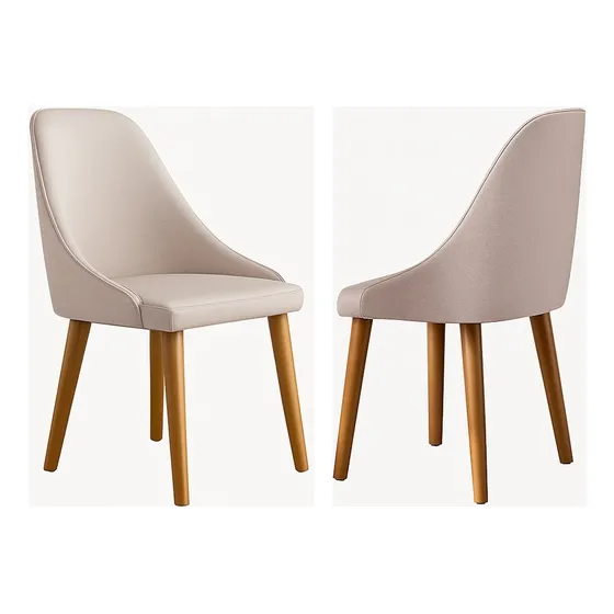Par 2 Cadeiras No Tecido Linho 100% Madeira Resistente Curva