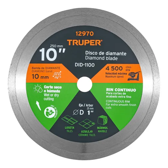 Disco Diamantado Continuo Acabado Fino 10pg Truper