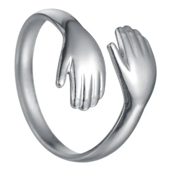 Anillo Argolla De Acero Color Oro Abrazo Amistad Amor Mujer