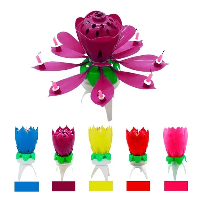 Vela Flor Musical Giratorio Para Cumpleaños 