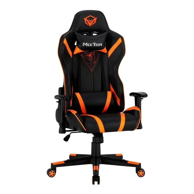 Silla de escritorio Meetion CHR15 MT-CHR15 gamer ergonómica negra y naranja con tapizado de cuero sintético