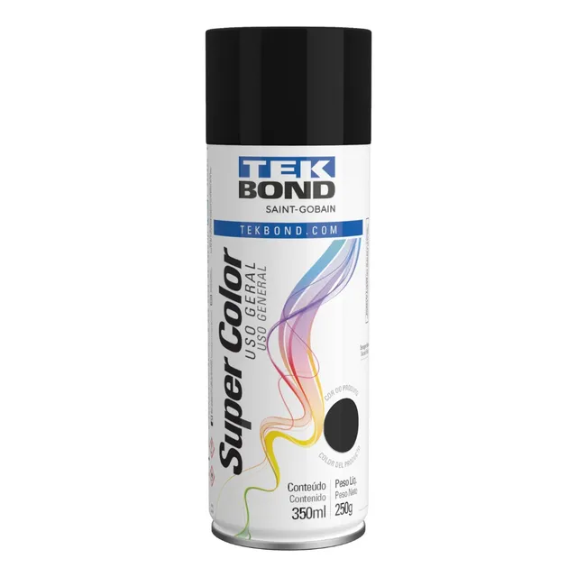 Tinta Spray Uso Geral Preto Fosco Tekbond Madeira 350ml