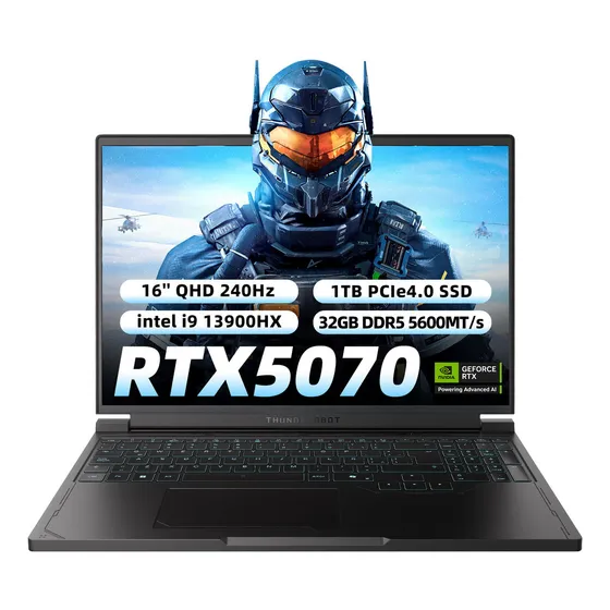 Nvidia Geforce Rtx 5070 Thunderobot I9-13900hx Rs16 DDR5 32 Gb RAM 1 Tb SSD 16'' QHD 240 Hz Windows 11 Pro Español latino Teclado UK - Español Latino