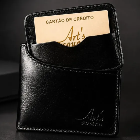 Carteira Masculina Couro Legítimo Social Porta-Cartão