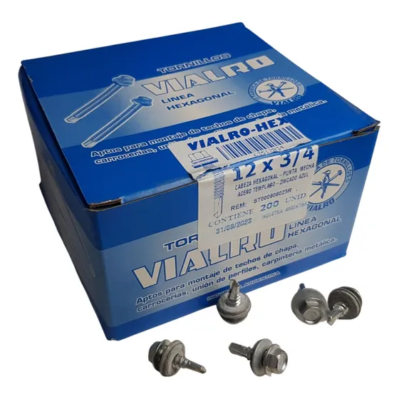 200 Tornillos Autop. Techo 12x3/4 - 19mm Arandela Chapa Goma